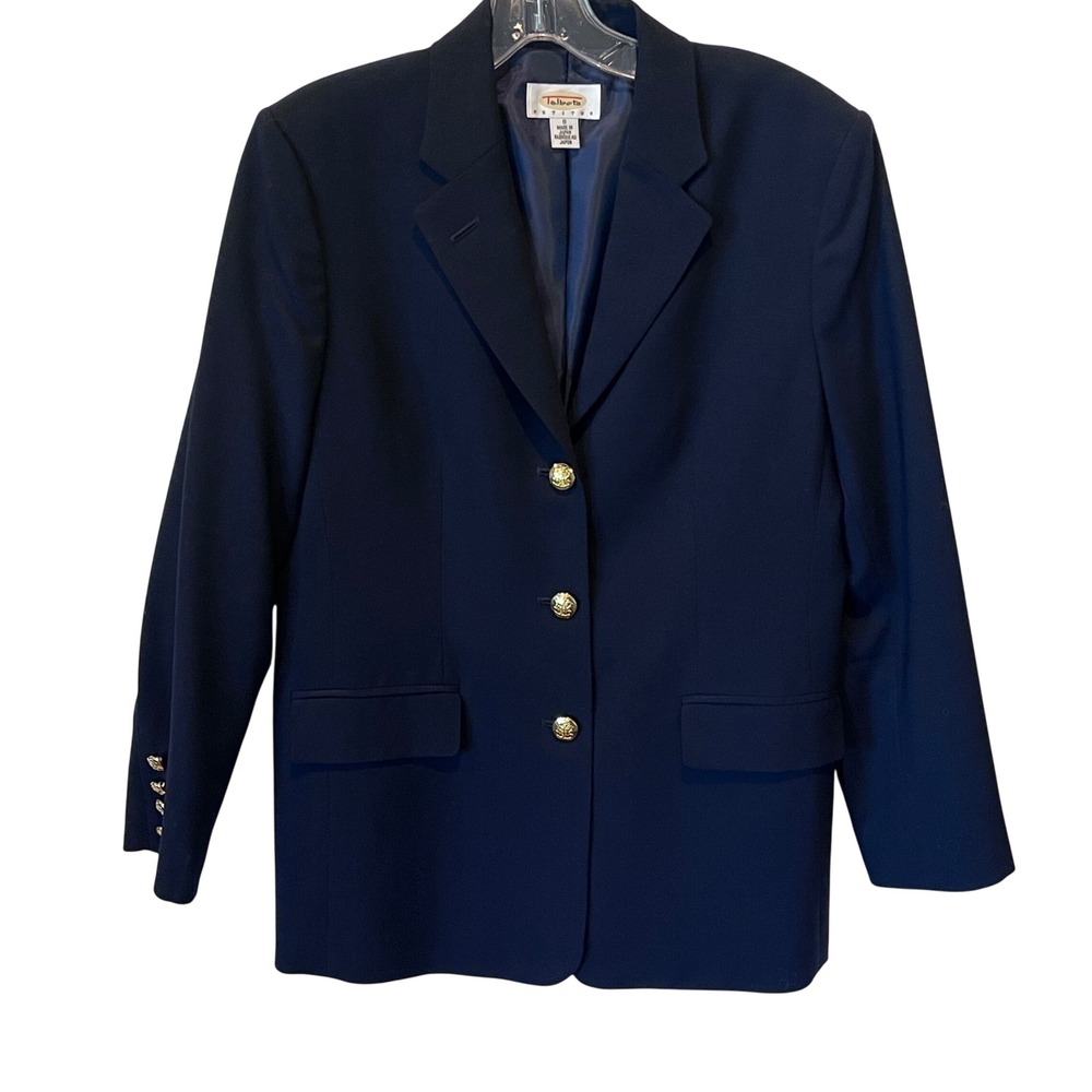 Talbots Petites Navy Blue 100% Wool Blazer Gold Crest Buttons Size‎ 8P